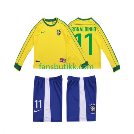 Fotballdrakt Brasil RONALDINHO 11 Barn Retro Hjemmetrøye 1998 Langermet